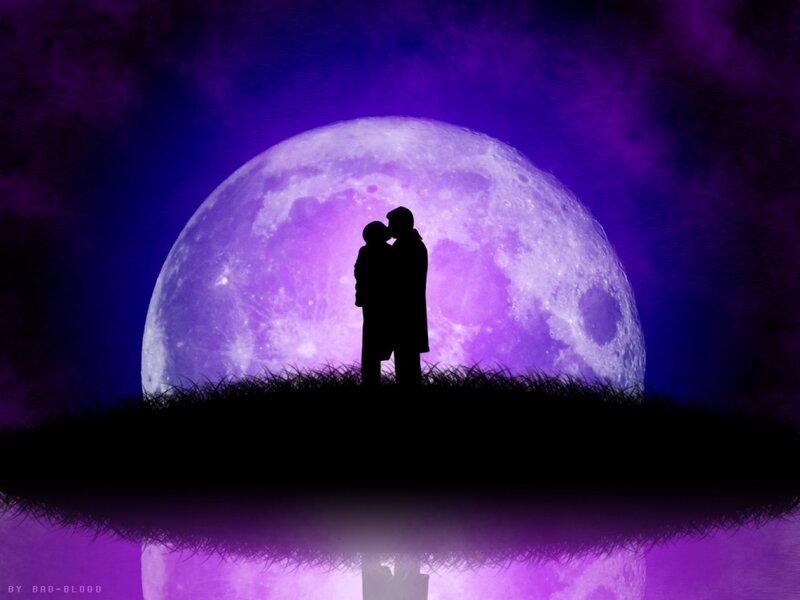 Silhouette Couple Kissing — Purple