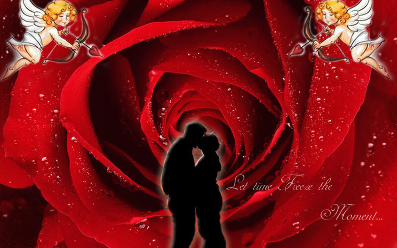 Silhouette Couple Kissing — Red, Romantic