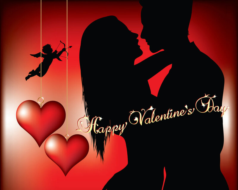 Silhouette Couple Kissing — Red, Romantic, Vector Art