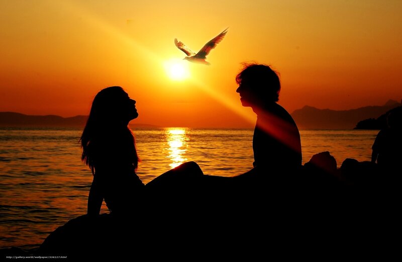 Silhouette Couple on Beach — Orange, Serene