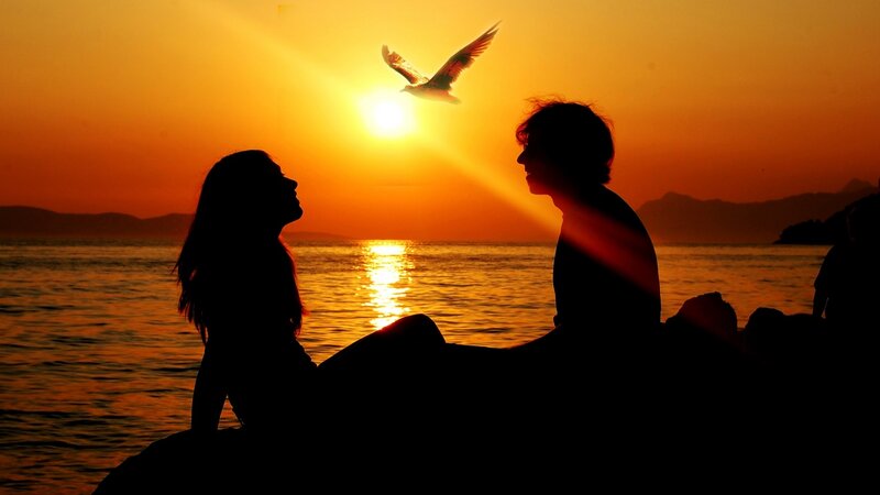 Silhouette Couple on Beach — Orange
