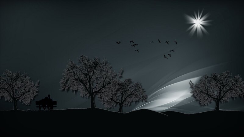 Silhouette Couple on Bench — Black