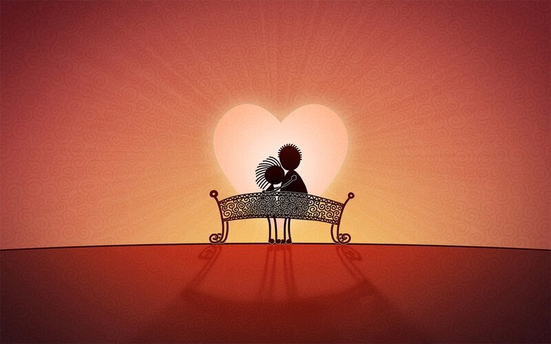 Silhouette Couple on Bench