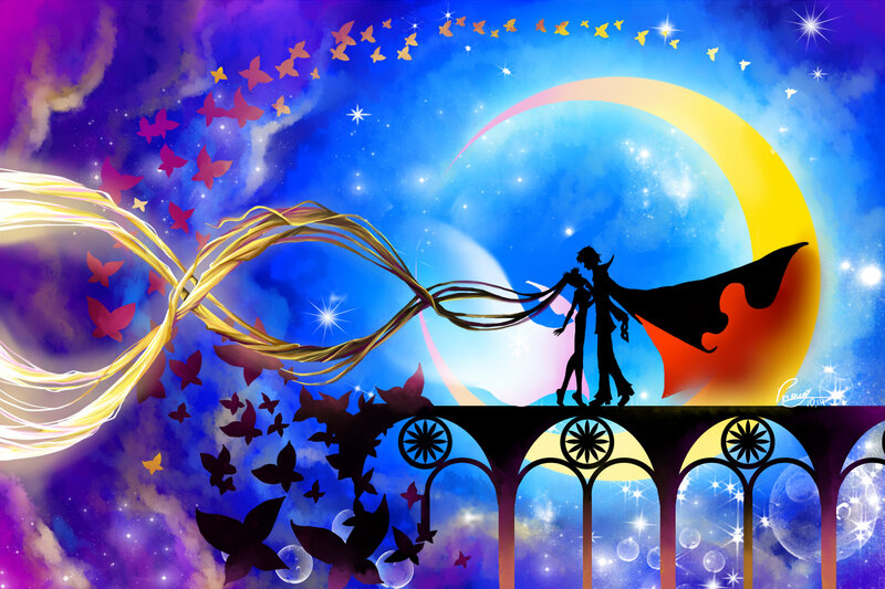 Silhouette Couple on Bridge