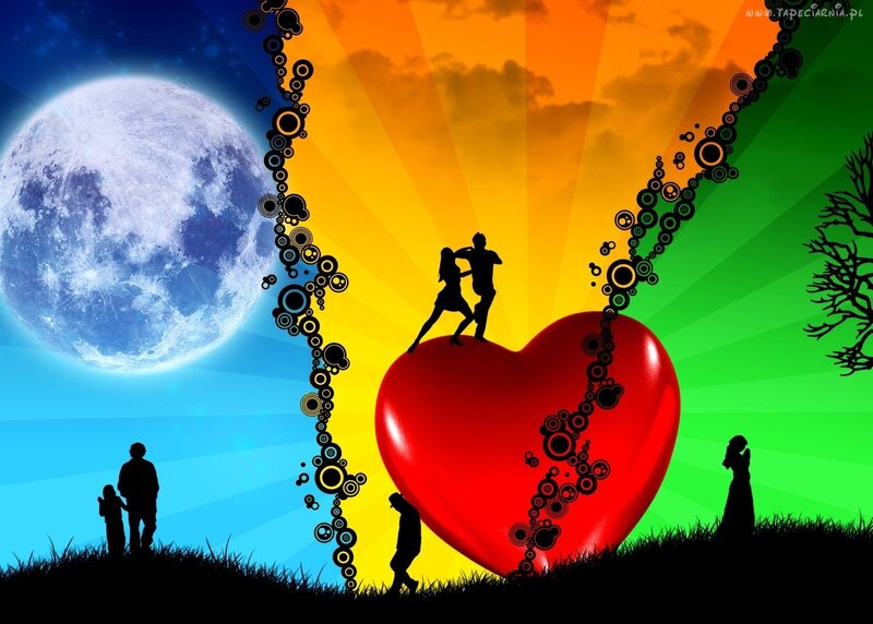 Silhouette Couple on Heart — Blue