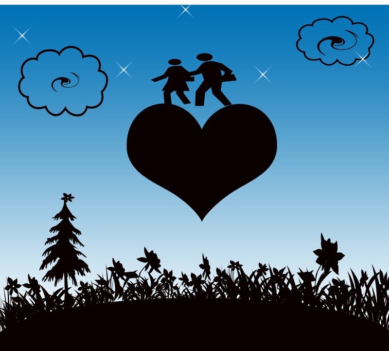 silhouette couple on heart