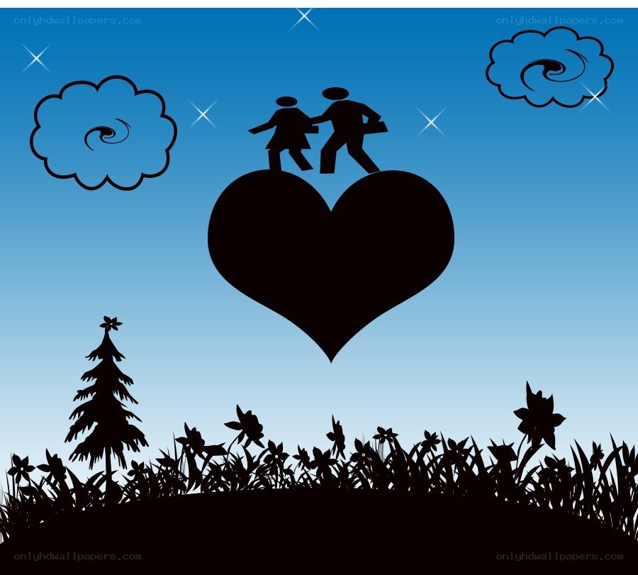 silhouette couple on heart