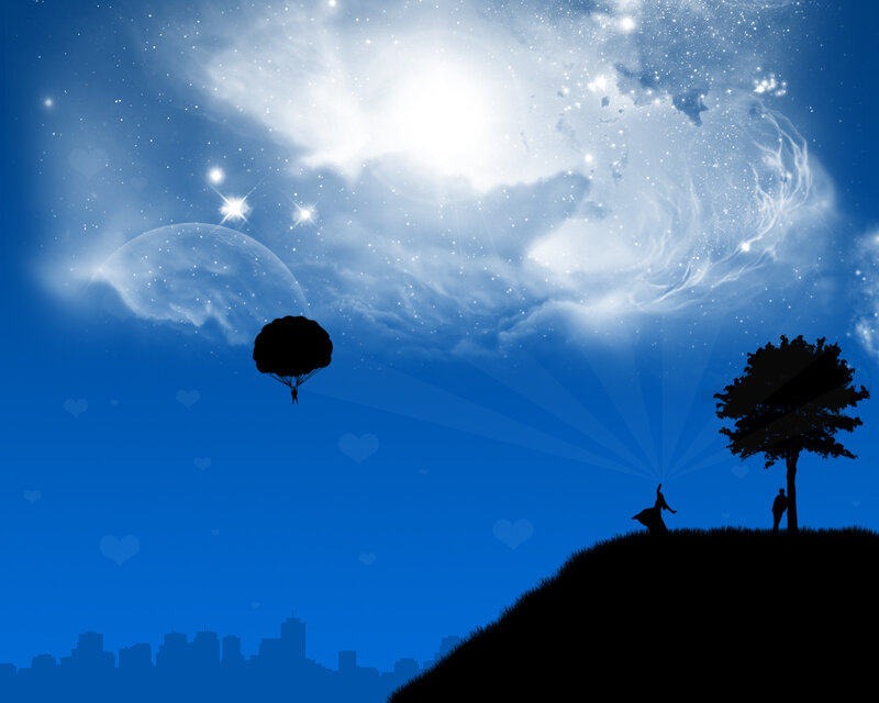 Silhouette Couple on Hill — Blue, Dreamy