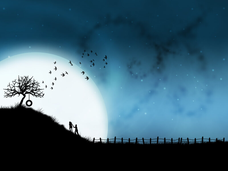 Silhouette Couple on Hill — Blue, Serene