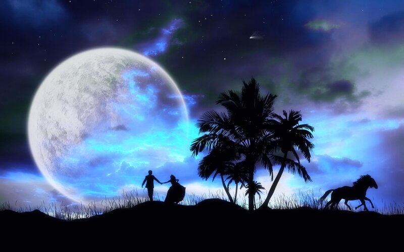 Silhouette Couple on Hill — Blue