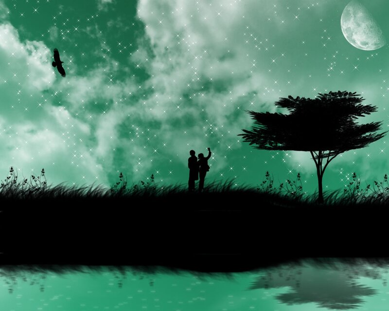 Silhouette Couple on Hill — Green, Serene