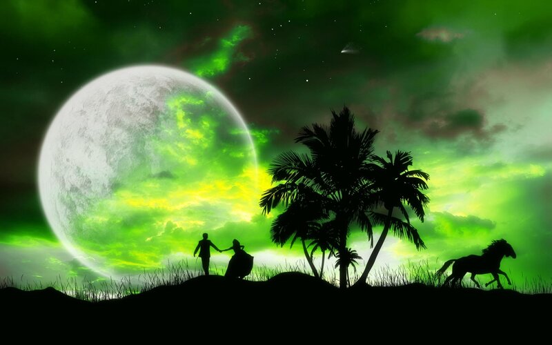 Silhouette Couple on Hill — Green