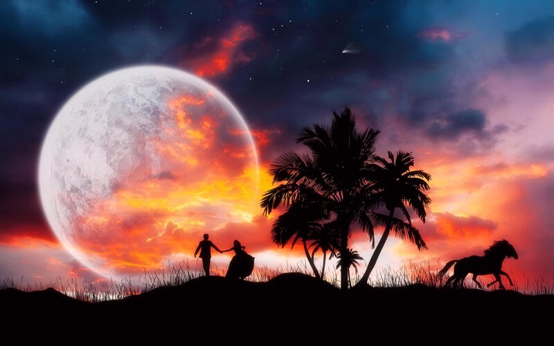 Silhouette Couple on Hill — Orange, Dramatic