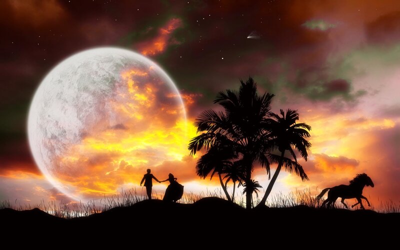 Silhouette Couple on Hill — Orange