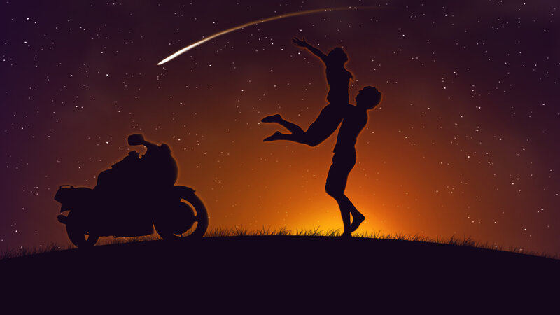Silhouette Couple on Hill — Purple, Romantic