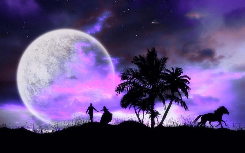 Silhouette Couple on Hill — Purple