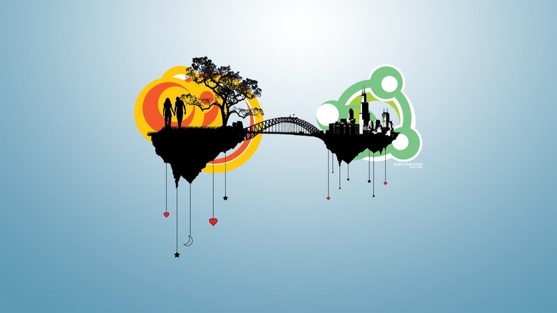 Silhouette Couple on Island — Blue, Dreamy