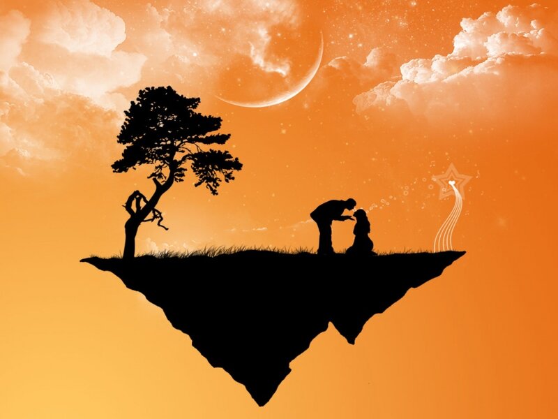 Silhouette Couple on Island — Orange
