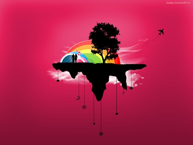 Silhouette Couple on Island — Pink