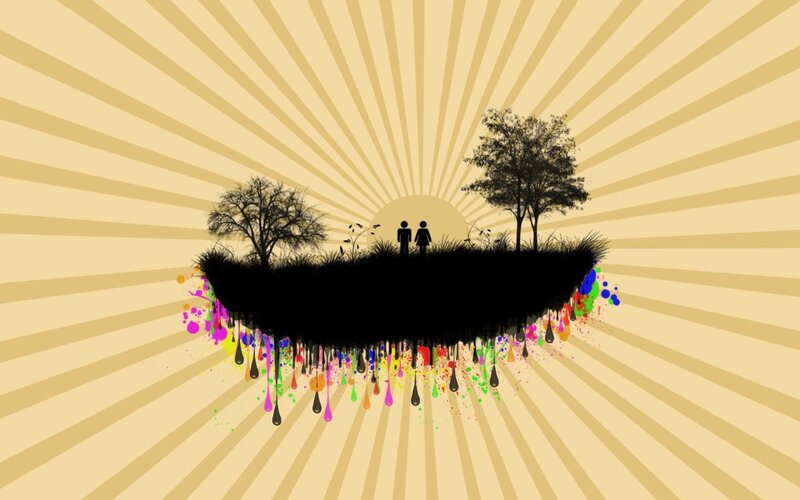 Silhouette Couple on Island
