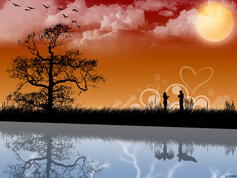 Silhouette Couple on Shore