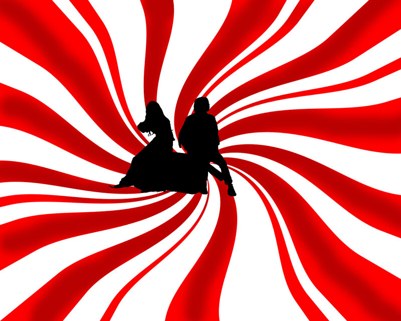 silhouette couple on swirl