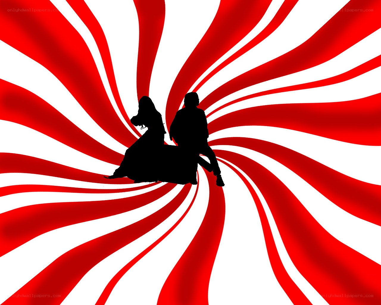 silhouette couple on swirl