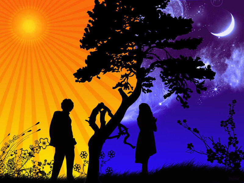 silhouette couple under a tree