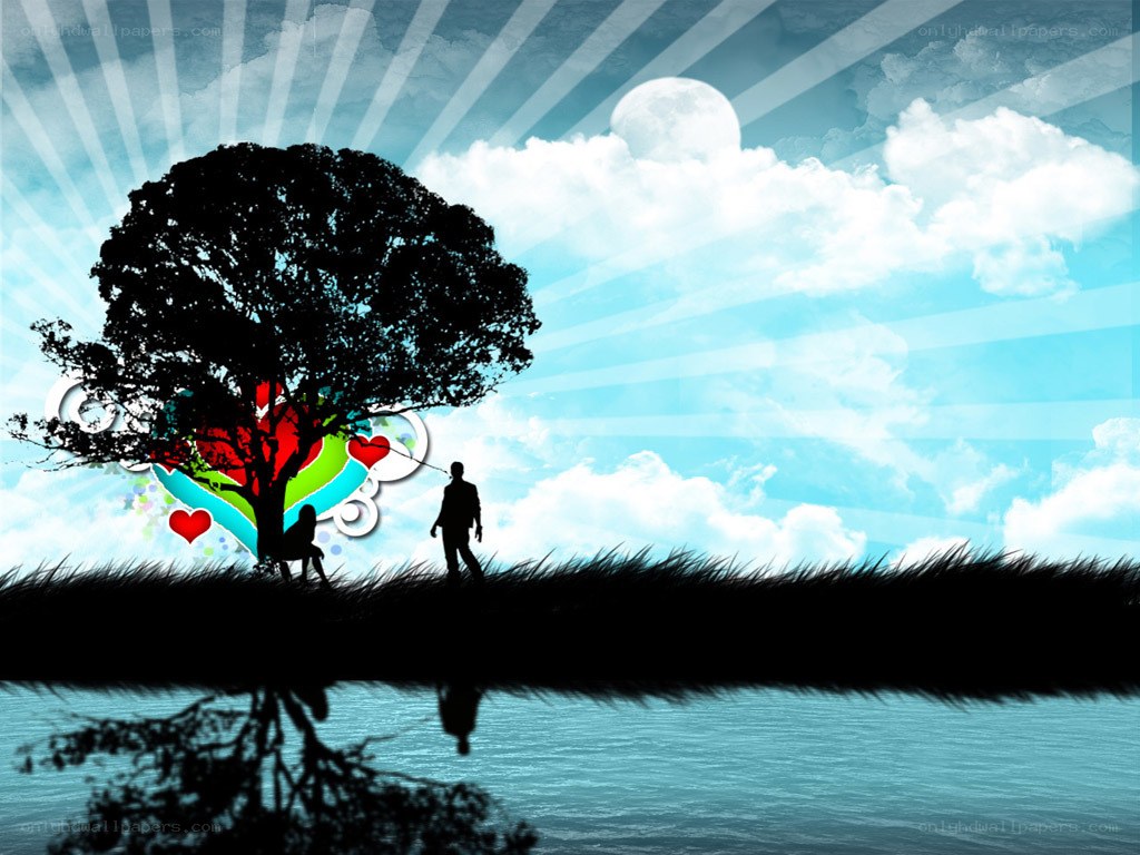 Silhouette couple under a tree