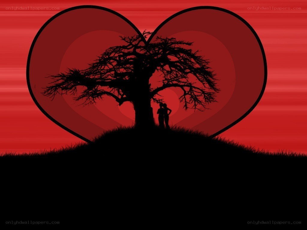 silhouette couple under heart tree