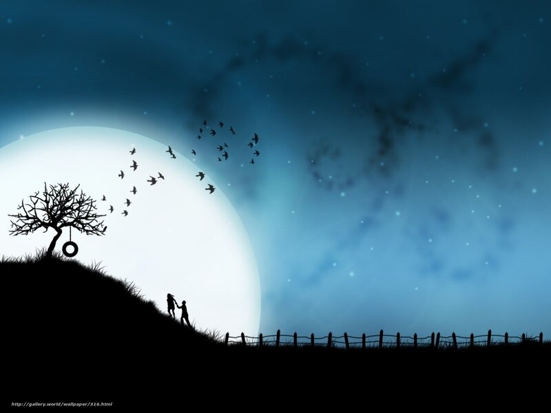 Silhouette couple under moonlight