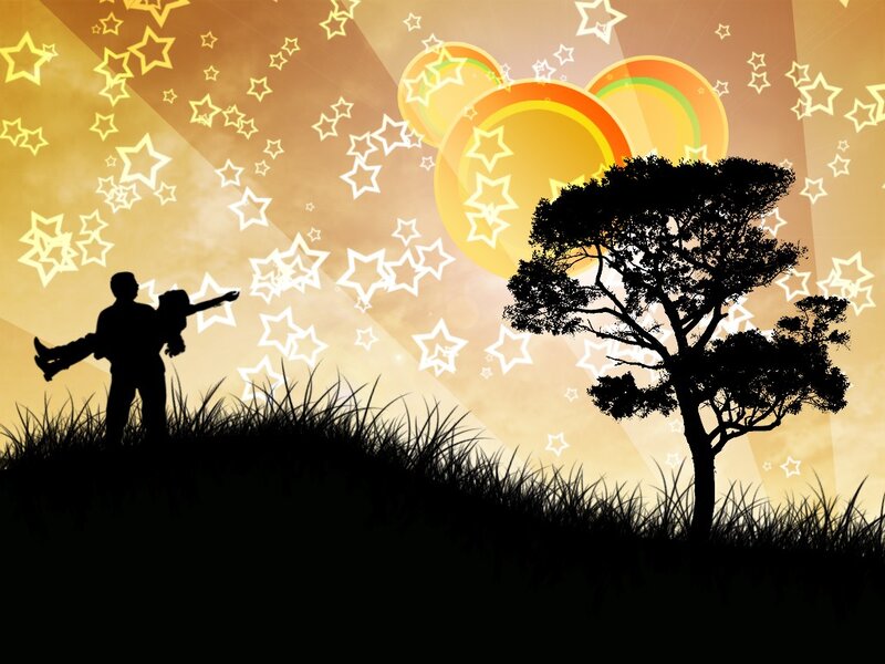 silhouette couple under starry sky