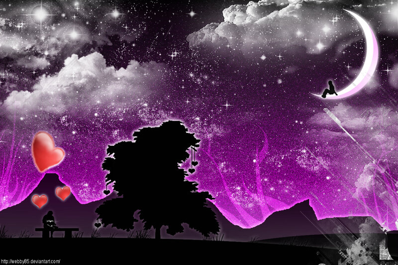 Silhouette Couple under Stars — Purple