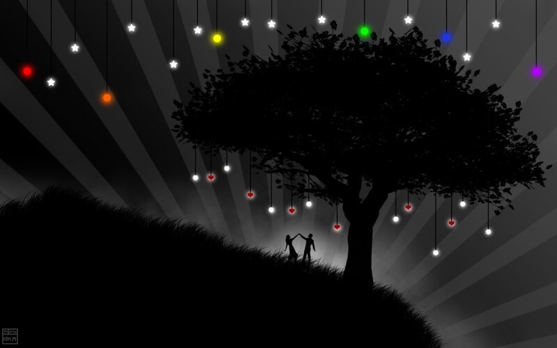 Silhouette Couple under Tree — Black, Romantic
