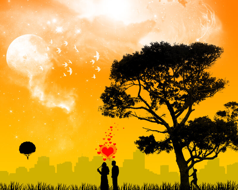 Silhouette Couple under Tree — Orange