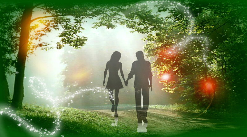 Silhouette Couple Walking — Green