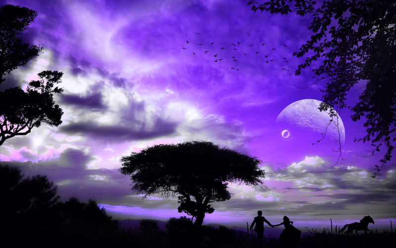 Silhouette Couple Walking — Purple