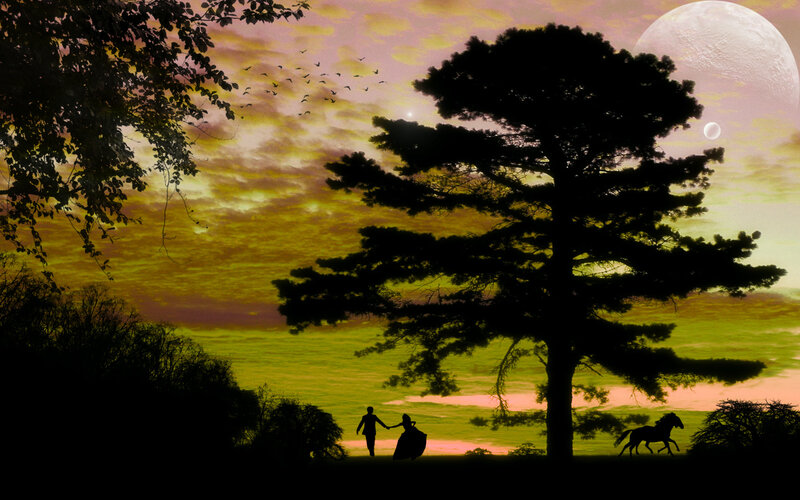 Silhouette Couple Walking — Yellow