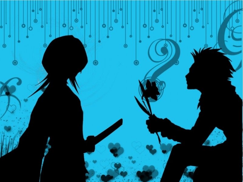 Silhouette couple with flower
