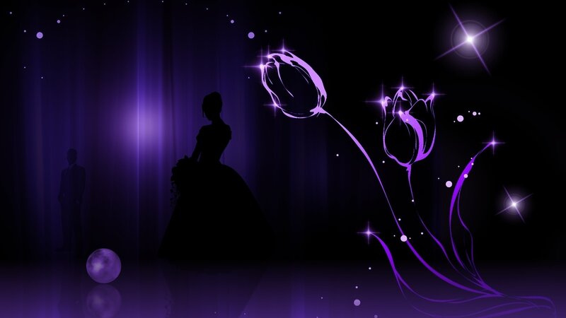 Silhouette Couple with Flowers — Purple