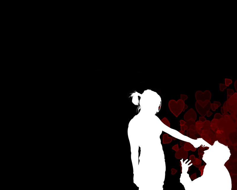 silhouette couple with hearts
