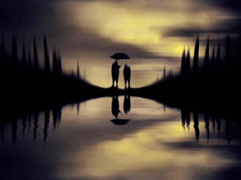 Silhouette Couple with Umbrella