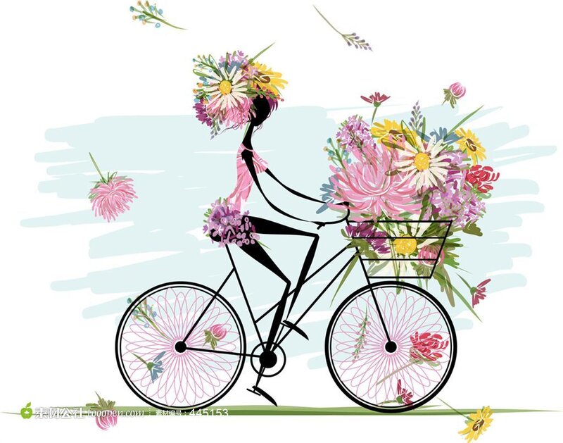 Silhouette Cyclist with Flowers — Pink