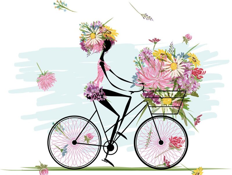 Silhouette Cyclist with Flowers
