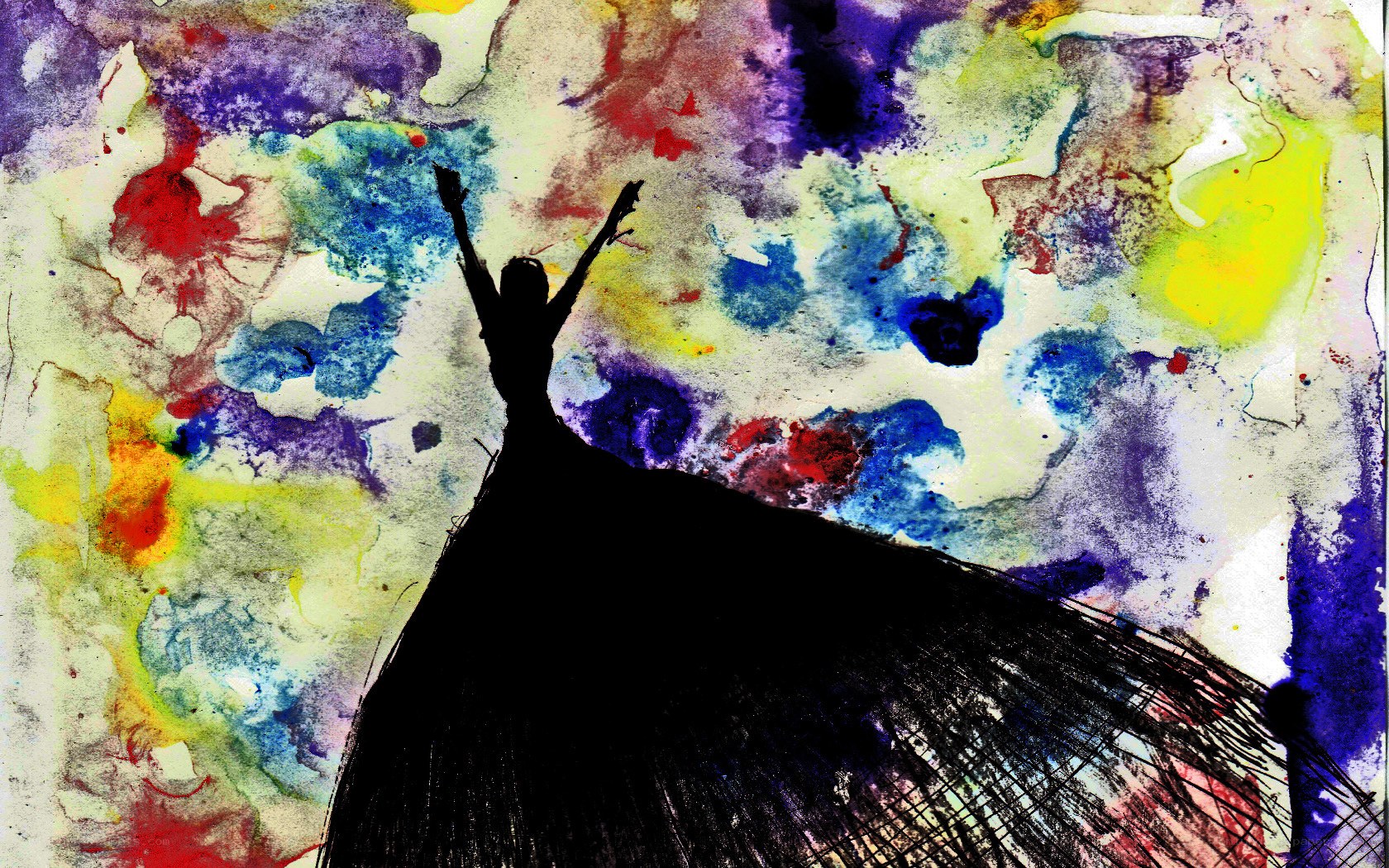 silhouette dancer against colorful background