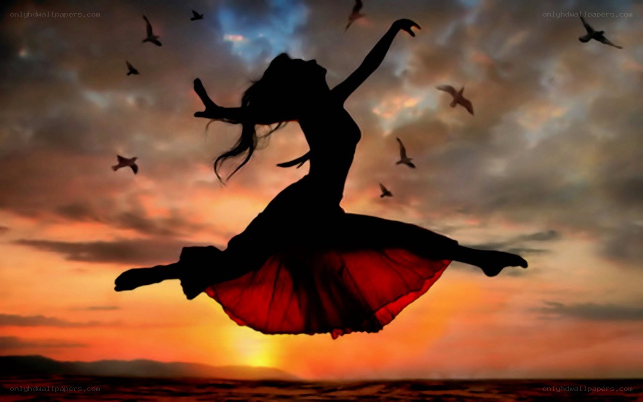 silhouette dancer at sunset