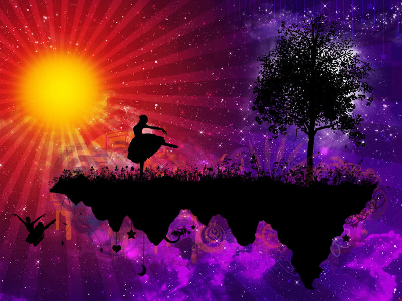 Silhouette Dancer on Island — Purple