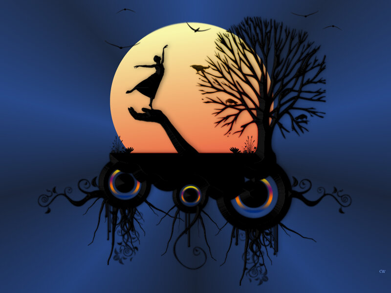 Silhouette Dancer on Moon — Blue