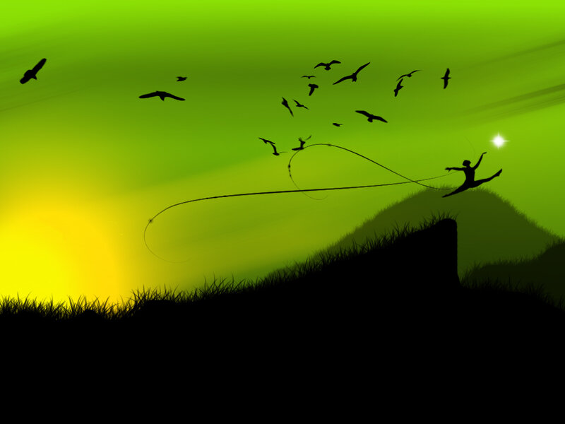 Silhouette Dancer with Birds — Green