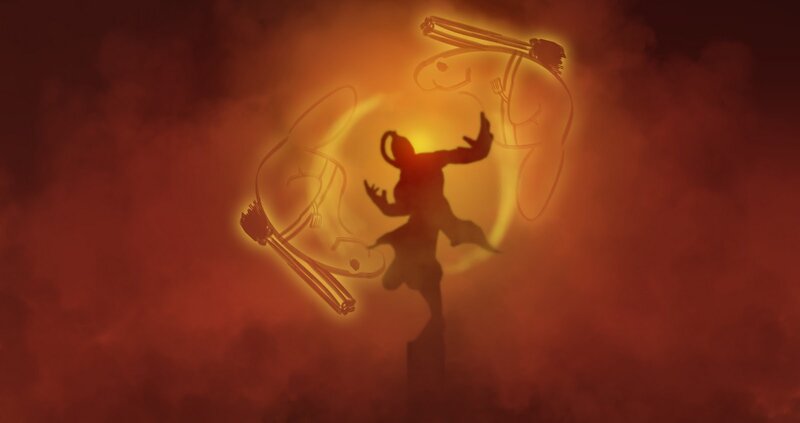 silhouette dancer with glowing figures